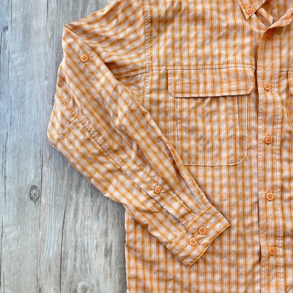 The North Face VaporWick Plaid Button Up Shirt Orange Small Long Sleeve Roll Tab - Picture 11 of 12
